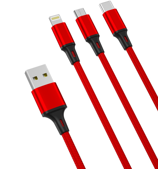 Kabel ładowania USB-A - Lightning / microUSB / USB-C XO Design NB173 3w1, 18W, 1.2m, Czerwony