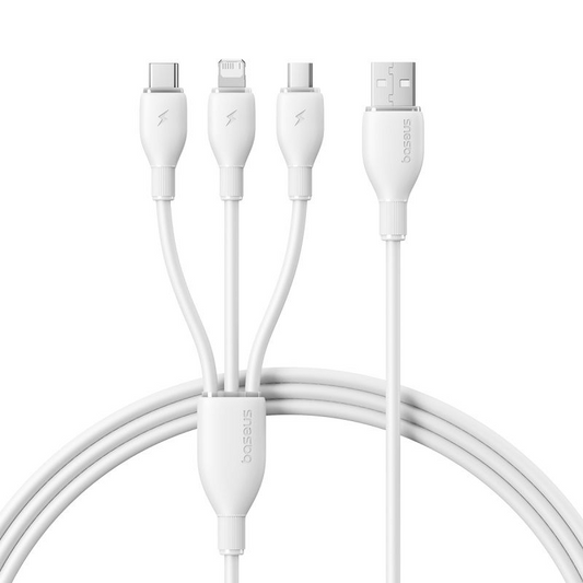 Kabel do ładowania USB-A - Lightning / microUSB / USB-C Baseus Ultra Fast 3w1, 18W, 1,3m, biały P10376303211-00
