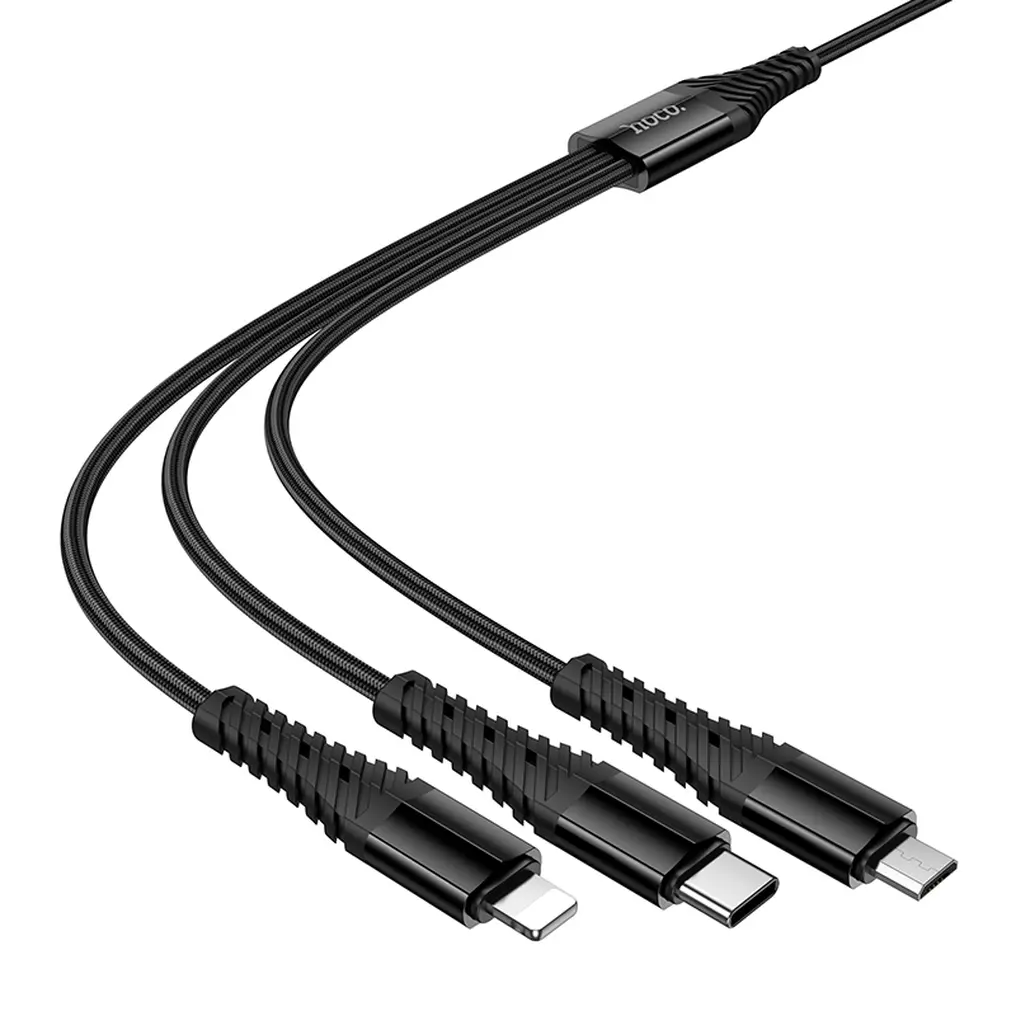 USB-A / USB-C Charging Cable - Lightning / microUSB / USB-C HOCO X123 3in1, 18W, 1m, Black