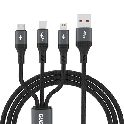 Kabel do ładowania USB-A - Lightning / microUSB / USB-C Dudao L3E 3w1, 60W, 1,2m, Czarny