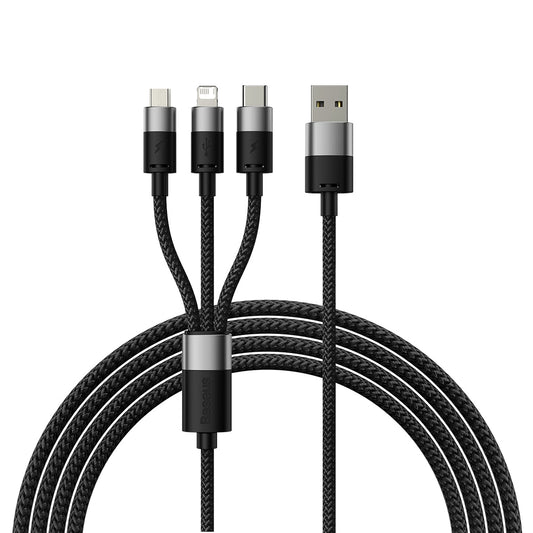 Kabel ładujący USB-A - Lightning / microUSB / USB-C Baseus StarSpeed 3w1, 18W, 1,2m, czarny CAXS000001 CAXS000001 