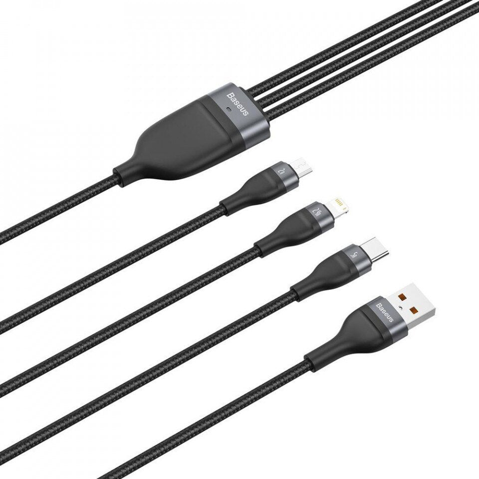 Kabel do ładowania Baseus Flash 3in1 Series USB-A - Lightning / microUSB / USB-C, 66 W, 1,2 m, czarny CA1T3-G1 