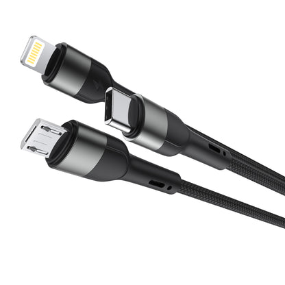 Kabel ładujący USB-A / USB-C - Lightning / microUSB / USB-C XO Design NB254 3w1, 60 W, 1,2 m, czarny 