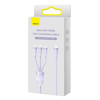 Kabel ładowania USB-A - Lightning / microUSB / USB-C Baseus Flash Series II 3w1, 100W, 1.2m, Fioletowy CASS030005