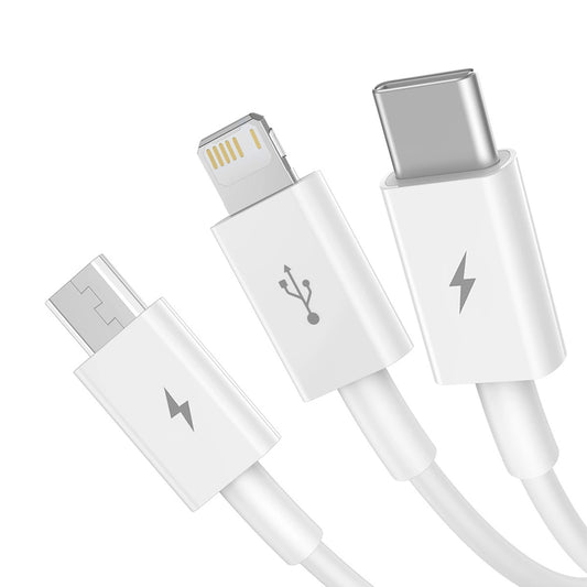 Kabel ładowania USB-A - Lightning / microUSB / USB-C Baseus Superior 3in1 Series, 20W, 1m, Biały P10320105221-00