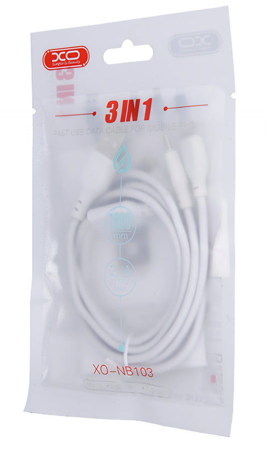 USB-A - Lightning / microUSB / USB-C XO Design NB103 3in1 Charging Cable, 10W, 1m, White