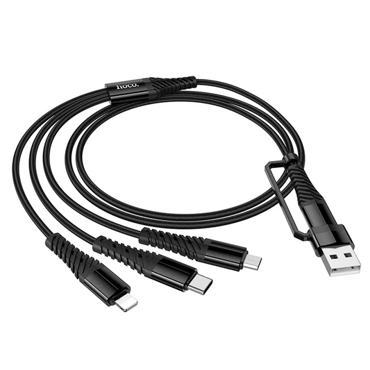 Kabel do ładowania USB-A / USB-C - Lightning / microUSB / USB-C HOCO X123 3w1, 18W, 1m, Czarny