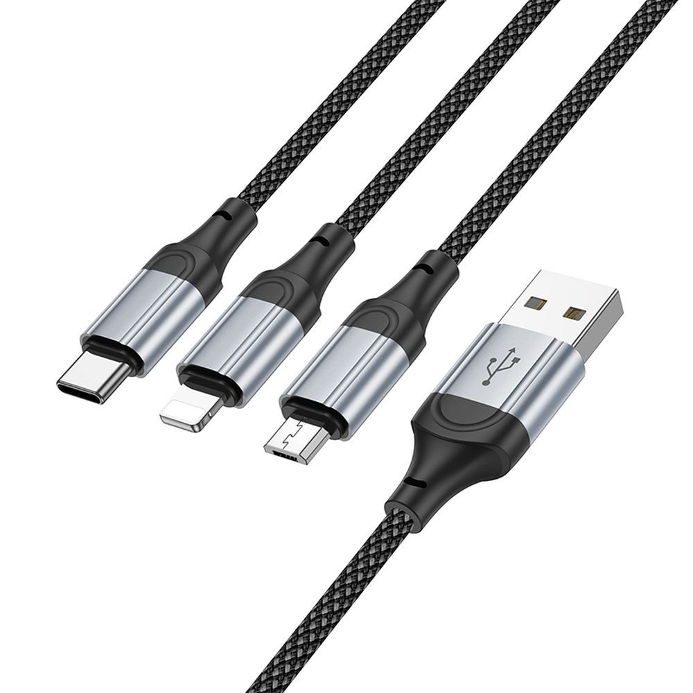 Kabel do ładowania USB-A - Lightning / microUSB / USB-C HOCO X102 3w1, 18W, 1m, czarny 