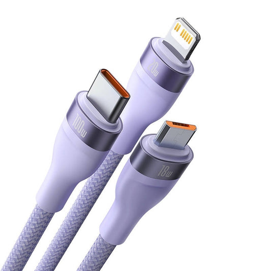 Kabel ładowania USB-A - Lightning / microUSB / USB-C Baseus Flash Series II 3w1, 100W, 1.2m, Fioletowy CASS030005