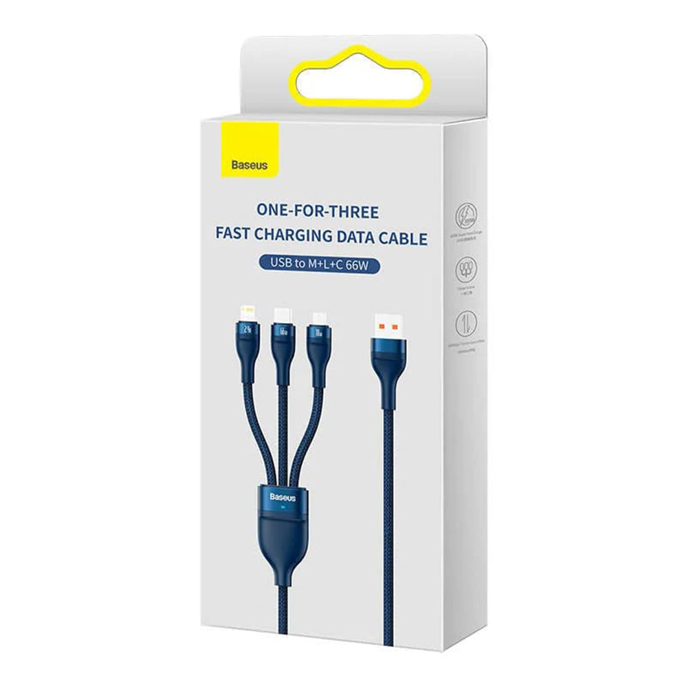 Kabel Ładowania USB-A - Lightning / microUSB / USB-C Baseus Flash Series II 3w1, 66W, 1.2m, Niebieski CASS040003