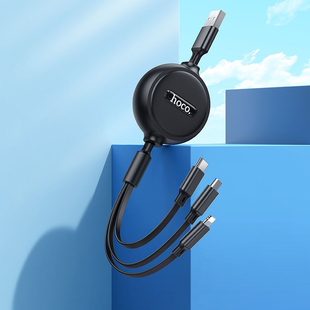USB-A Charging Cable - Lightning / microUSB / USB-C HOCO X75 3in1, 18W, 1m, Black
