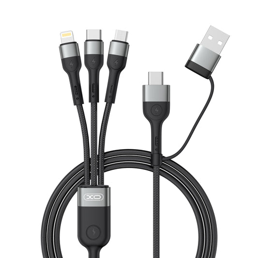 Kabel ładujący USB-A / USB-C - Lightning / microUSB / USB-C XO Design NB254 3w1, 60 W, 1,2 m, czarny 