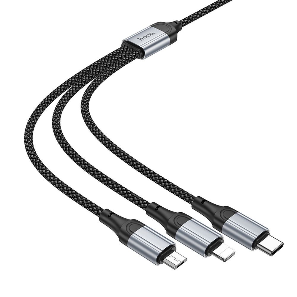 Kabel do ładowania USB-A - Lightning / microUSB / USB-C HOCO X102 3w1, 18W, 1m, czarny 