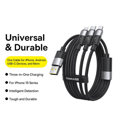 Kabel ładowania USB-A - Lightning / microUSB / USB-C Baseus StarSpeed, 100W, 1,5m, Biały P10319900211-00