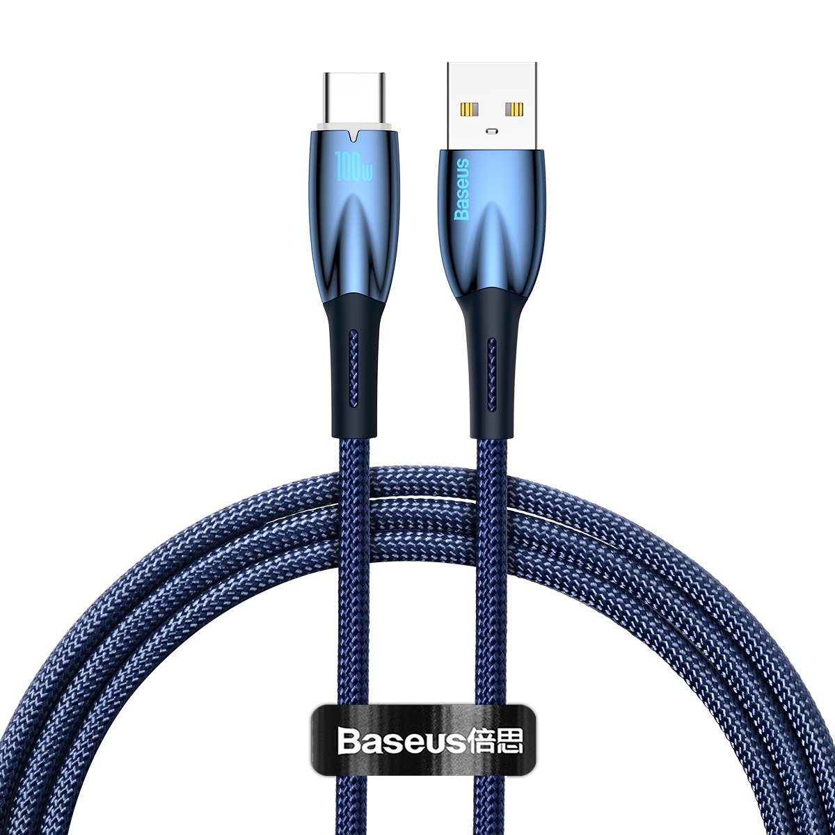 Kabel USB-A do USB-C Baseus Glimmer Series do ładowania i transmisji danych, 100 W, 1 m, niebieski