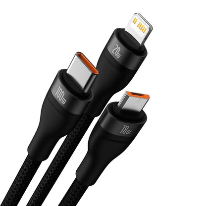 Kabel do ładowania Baseus Flash Series II 3w1 USB-A / USB-C - Lightning / microUSB / USB-C, 100 W, 1,2 m, czarny CASS03010101