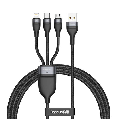 Kabel do ładowania Baseus Flash 3in1 Series USB-A - Lightning / microUSB / USB-C, 66 W, 1,2 m, czarny CA1T3-G1 