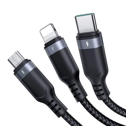 Kabel ładujący USB-A - Lightning / microUSB / USB-C Joyroom S-A18 3w1, 18 W, 0,3 m, czarny