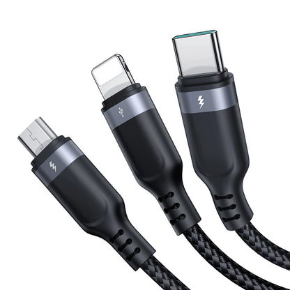 Kabel do ładowania USB-A - Lightning / microUSB / USB-C Joyroom S-A18 3w1, 20W, 0,3m, Czarny