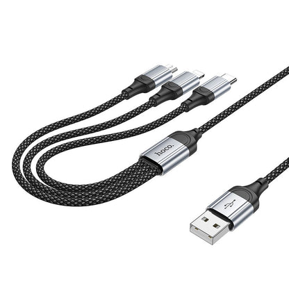 Kabel do ładowania USB-A - Lightning / microUSB / USB-C HOCO X102 3w1, 18W, 1m, czarny 