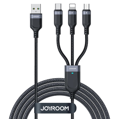 Kabel do ładowania USB-A - Lightning / microUSB / USB-C Joyroom S-A18 3w1, 20W, 0,3m, Czarny
