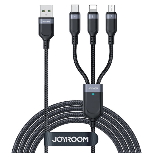 Kabel do ładowania USB-A - Lightning / microUSB / USB-C Joyroom S-A18 3w1, 20W, 0,3m, Czarny
