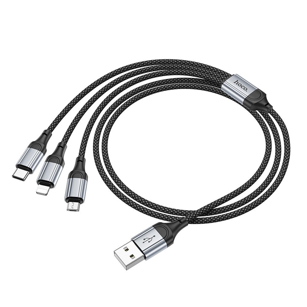 Kabel do ładowania USB-A - Lightning / microUSB / USB-C HOCO X102 3w1, 18W, 1m, czarny 