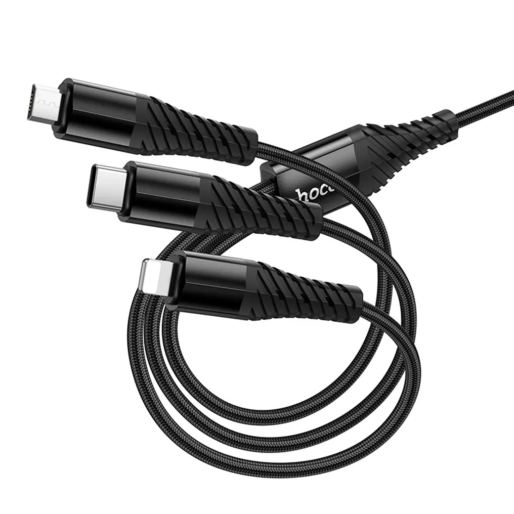 USB-A / USB-C Charging Cable - Lightning / microUSB / USB-C HOCO X123 3in1, 18W, 1m, Black