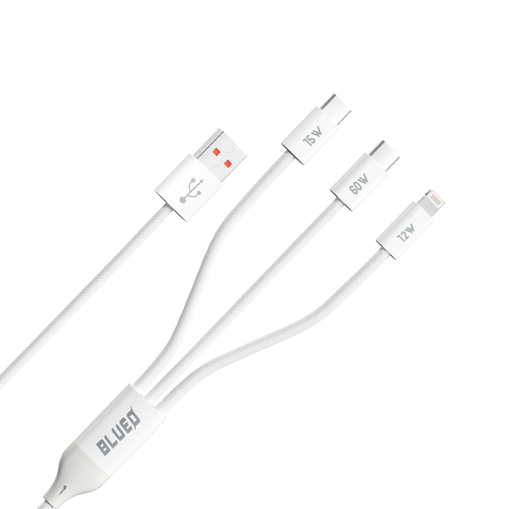 Kabel ładowania USB-A - Lightning / 2 x USB-C Blueo, 75W, 1.2m, Biały