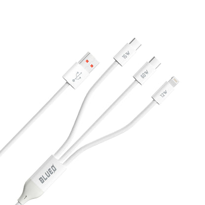 Kabel ładowania USB-A - Lightning / 2 x USB-C Blueo, 75W, 1.2m, Biały