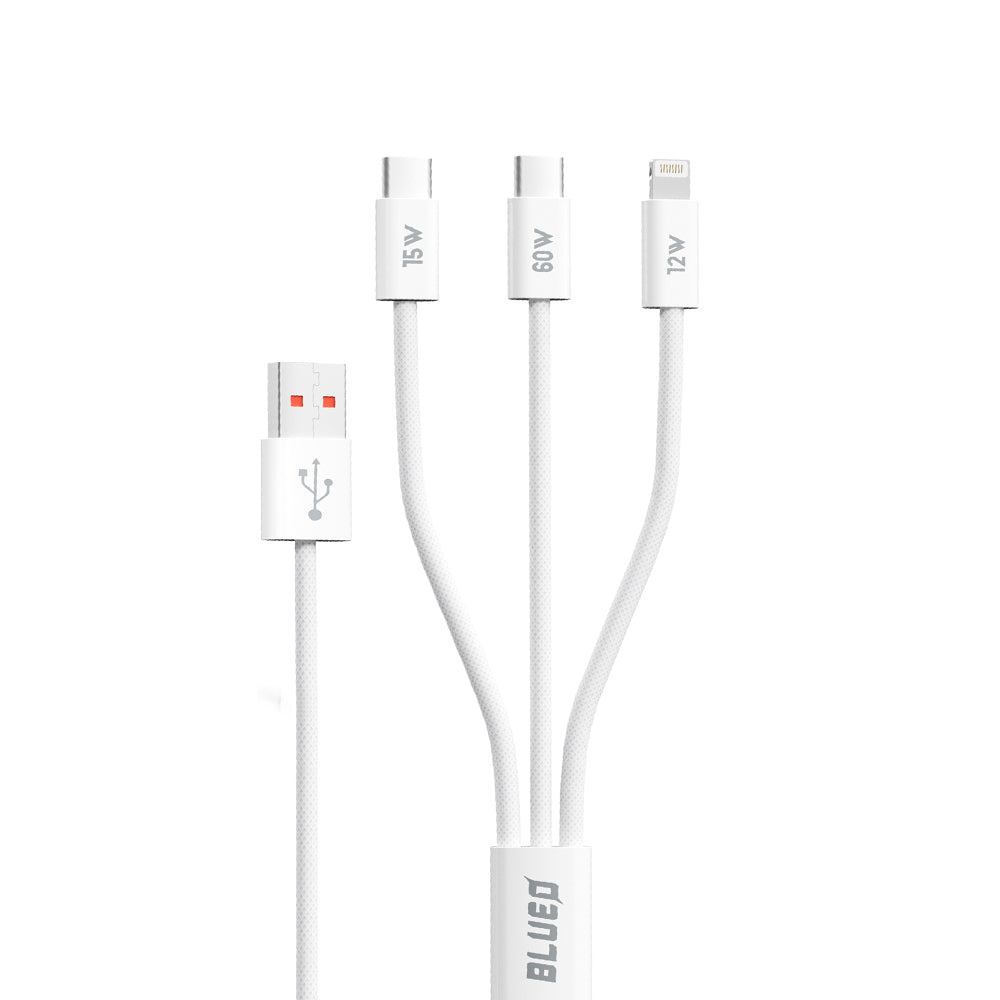 Kabel ładowania USB-A - Lightning / 2 x USB-C Blueo, 75W, 1.2m, Biały
