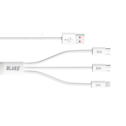 Kabel ładowania USB-A - Lightning / 2 x USB-C Blueo, 75W, 1.2m, Biały