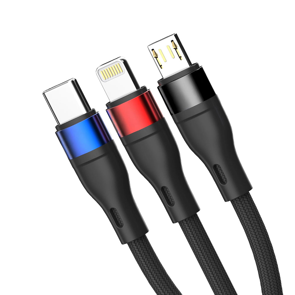Kabel Ładowania USB-A - Lightning / microUSB / USB-C 3MK Hyper N, 18W, 1.2m, Czarny