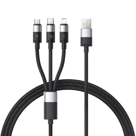 Kabel do ładowania USB-A - Lightning / microUSB / USB-C Baseus StarSpeed 3w1, 100W, 1.5m, Czarny P10319900111-01