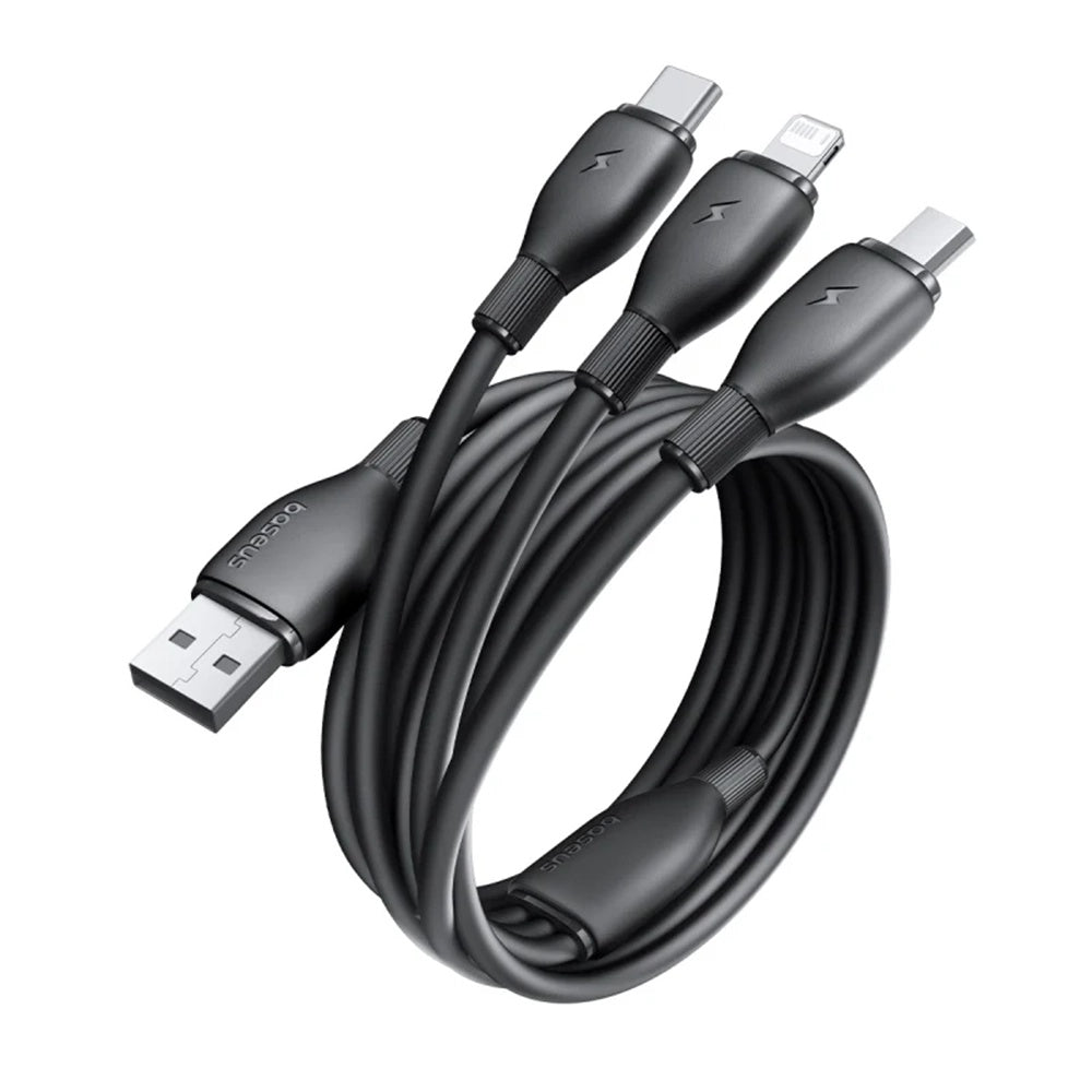 Kabel Ładowania USB-A - Lightning / microUSB / USB-C Baseus Ultra Fast 3w1, 18W, 1.3m, Czarny P10376303121-00