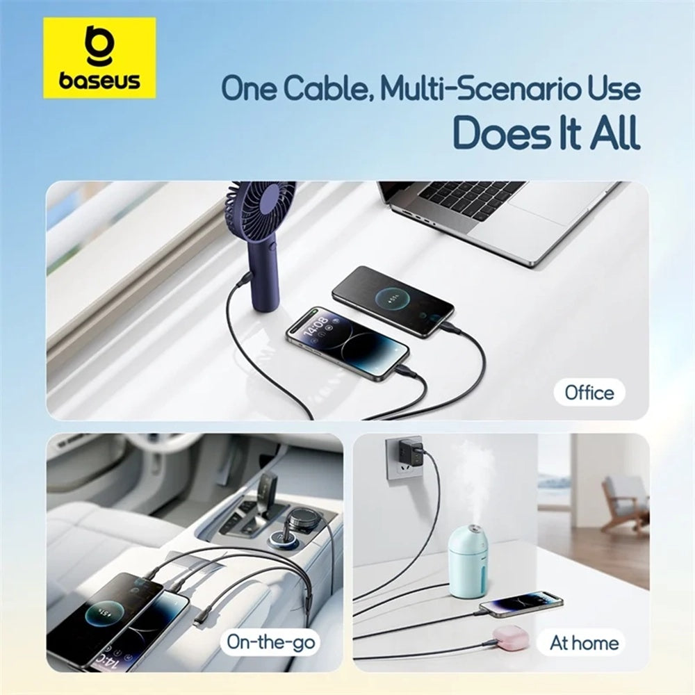 Kabel Ładowania USB-A - Lightning / microUSB / USB-C Baseus Ultra Fast 3w1, 18W, 1.3m, Czarny P10376303121-00