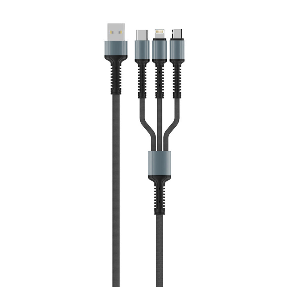 Kabel do ładowania USB-A - Lightning / microUSB / USB-C ColorWay CW-CBU3003, 20W, 1.2m, Szary