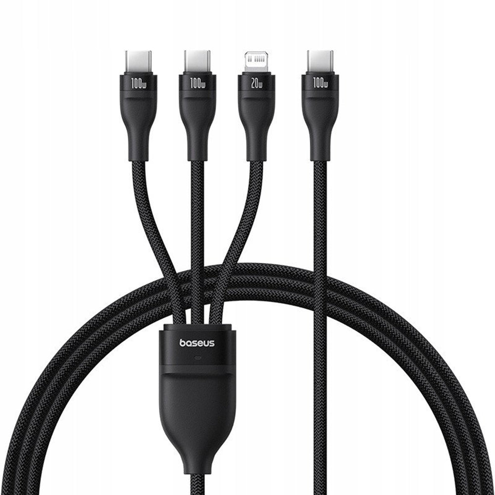 Kabel Ładowania USB-C - Lightning / 2 x USB-C Baseus Flash Series III 3w1, 100W, 1.5m, Czarny P10377502111-00