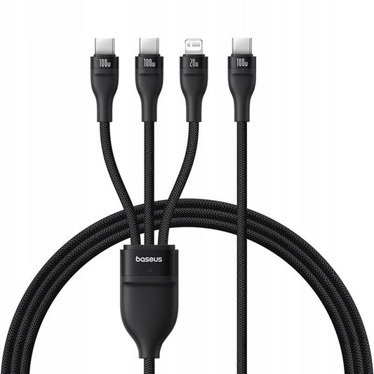 Kabel Ładowania USB-C - Lightning / 2 x USB-C Baseus Flash Series III 3w1, 100W, 1.5m, Czarny P10377502111-00