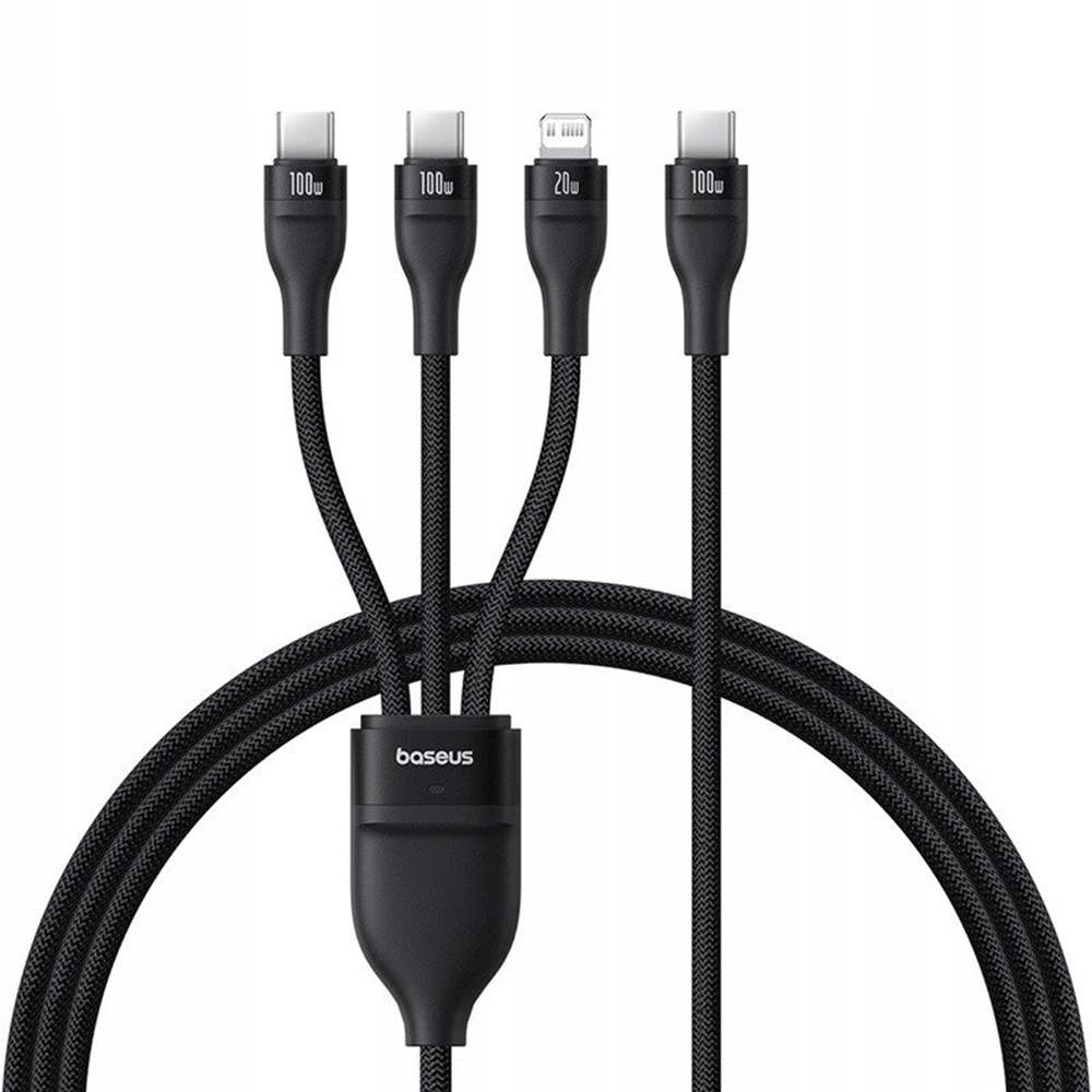 Kabel ładujący USB-C - Lightning / 2 x USB-C Baseus Flash Series III 3in1, 100W, 1,5m, Czarny, Ponownie zapakowany P10377502111-00
