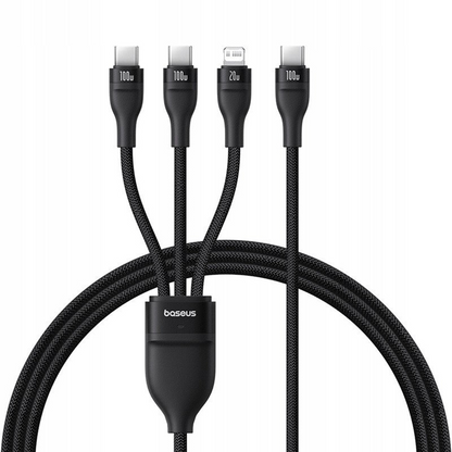 Kabel ładujący USB-C - Lightning / 2 x USB-C Baseus Flash Series III 3in1, 100W, 1,5m, Czarny, Ponownie zapakowany P10377502111-00