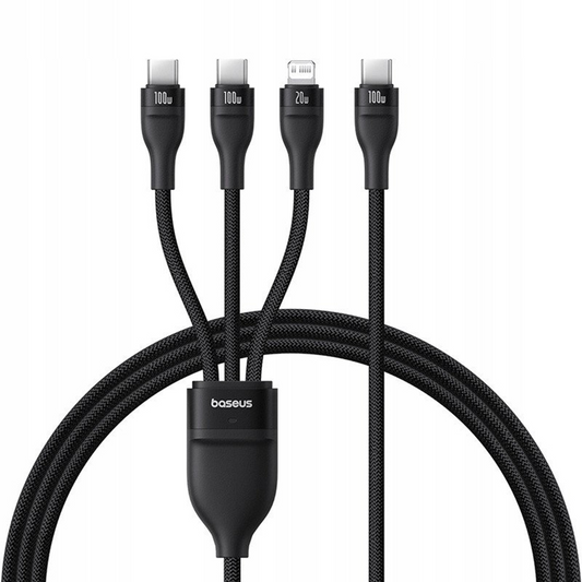 Kabel ładujący USB-C - Lightning / 2 x USB-C Baseus Flash Series III 3in1, 100W, 1,5m, Czarny, Ponownie zapakowany P10377502111-00