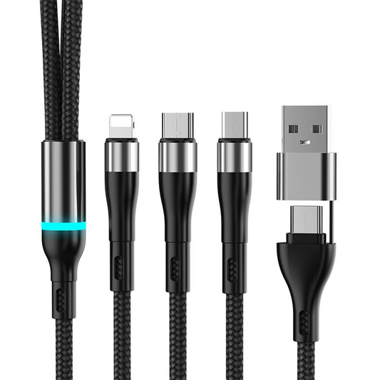 USB-C / USB-A Charging Cable - Lightning / microUSB / USB-C OEM B6, 100W, 1.2m, Black