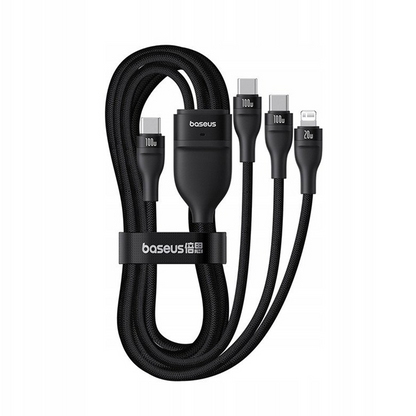 Kabel ładujący USB-C - Lightning / 2 x USB-C Baseus Flash Series III 3in1, 100W, 1,5m, Czarny, Ponownie zapakowany P10377502111-00