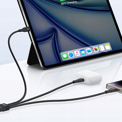 Kabel ładujący USB-C - Lightning / 2 x USB-C Baseus Flash Series III 3in1, 100W, 1,5m, Czarny, Ponownie zapakowany P10377502111-00