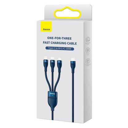 Kabel ładowania USB-C - Lightning / microUSB / USB-C Baseus Flash Series II 3w1, 100W, 1.5m, Niebieski P10382702121-01