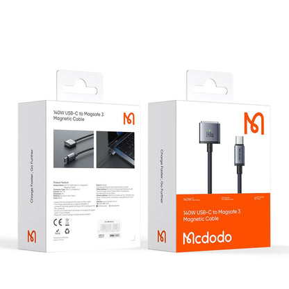 Kabel ładowania McDodo CA-1470, USB-C - MagSafe 3, 140W, 2m, Czarny
