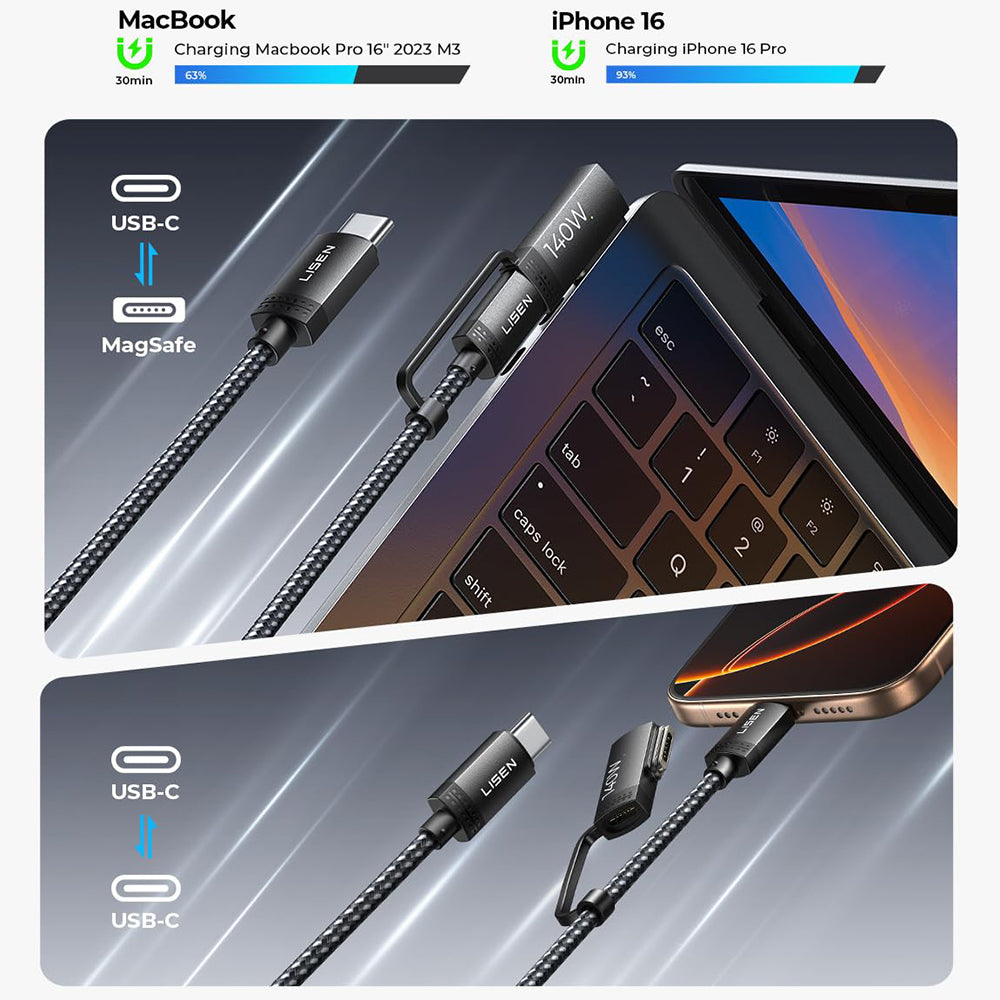 Kabel ładujący USB-C - USB-C / MagSafe 3 Lisen, 140W, 2m, Szary YL0124070021