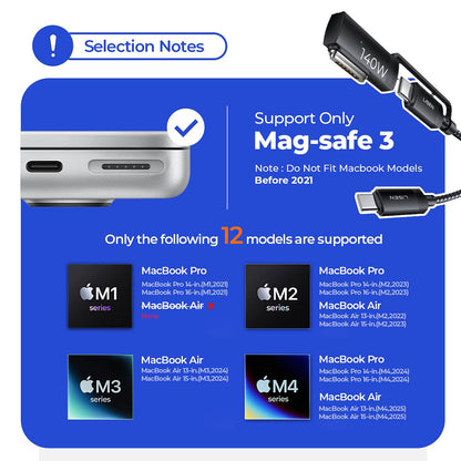 Kabel ładujący USB-C - USB-C / MagSafe 3 Lisen, 140W, 2m, Szary YL0124070021