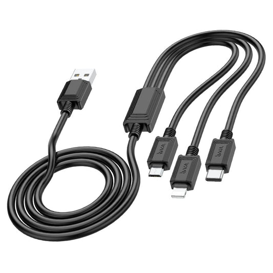 Kabel do ładowania USB-A - Lightning / microUSB / USB-C HOCO X74 3w1, 18W, 1m, Czarny